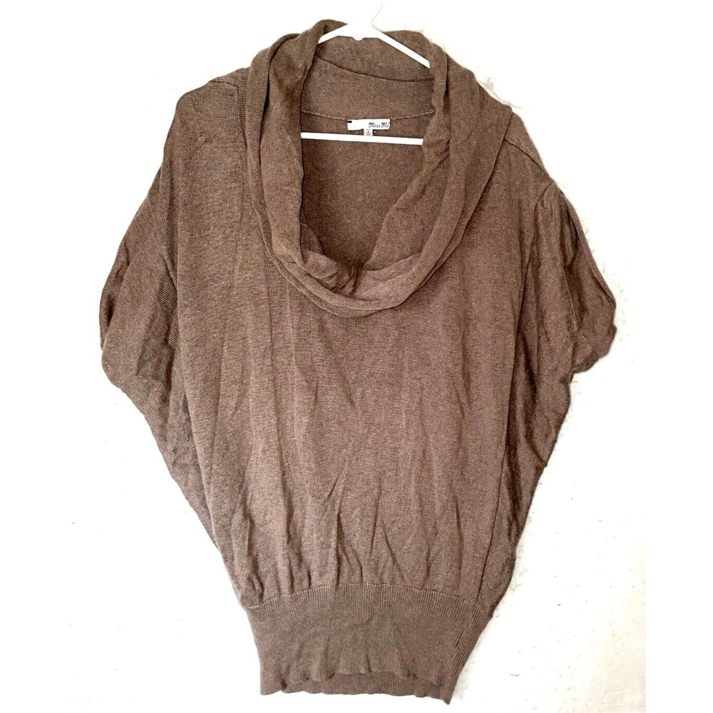 Miss Me Womens Shawl Neck Short Sleeve Sweater Sz S Brown Wool Cashmere Tencel